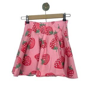 Mini Boden Skirt Girls 5-6Y Pink Red Pleated Elastic Strawberry Fruit Print